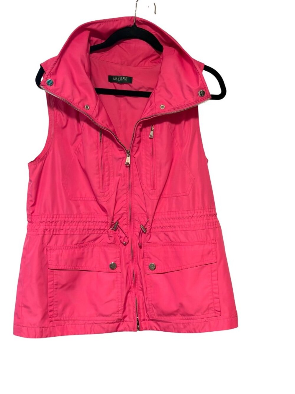 Lauren Ralph Lauren Black Label Womens Large Petite Vest Full Zip Mid Length Pin